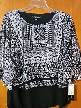 Coco Bianco Black and White Printed Layered Blouse